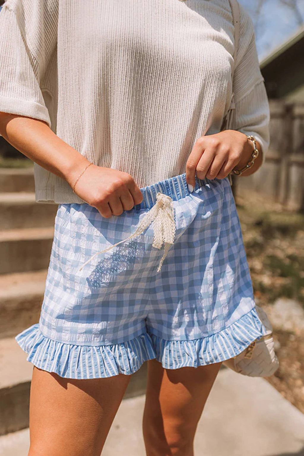 66 Plaid Checkered Gingham Print Ruffled Shorts (S-XL)