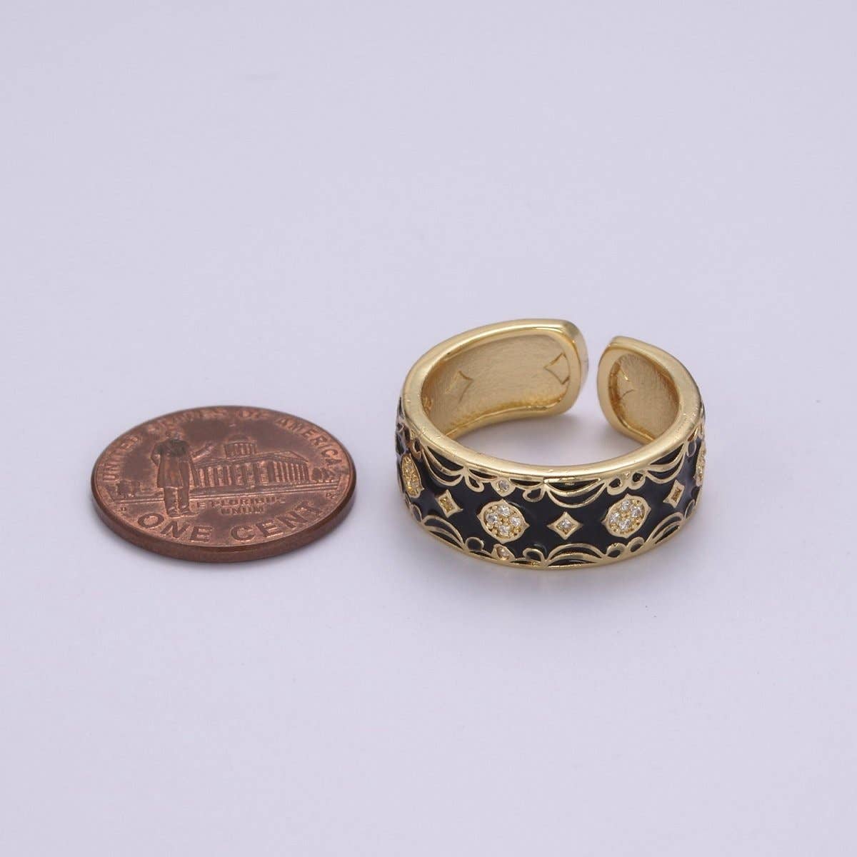 Vintage Enamel Victorian Ring in Black White Green Pink U-186~ U-187