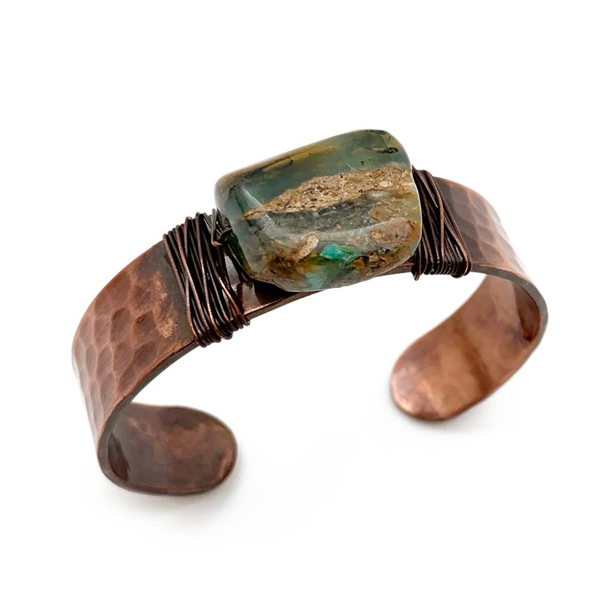 Handmade Antique Brass Hammered Cuff Stone - Peruvian Opal