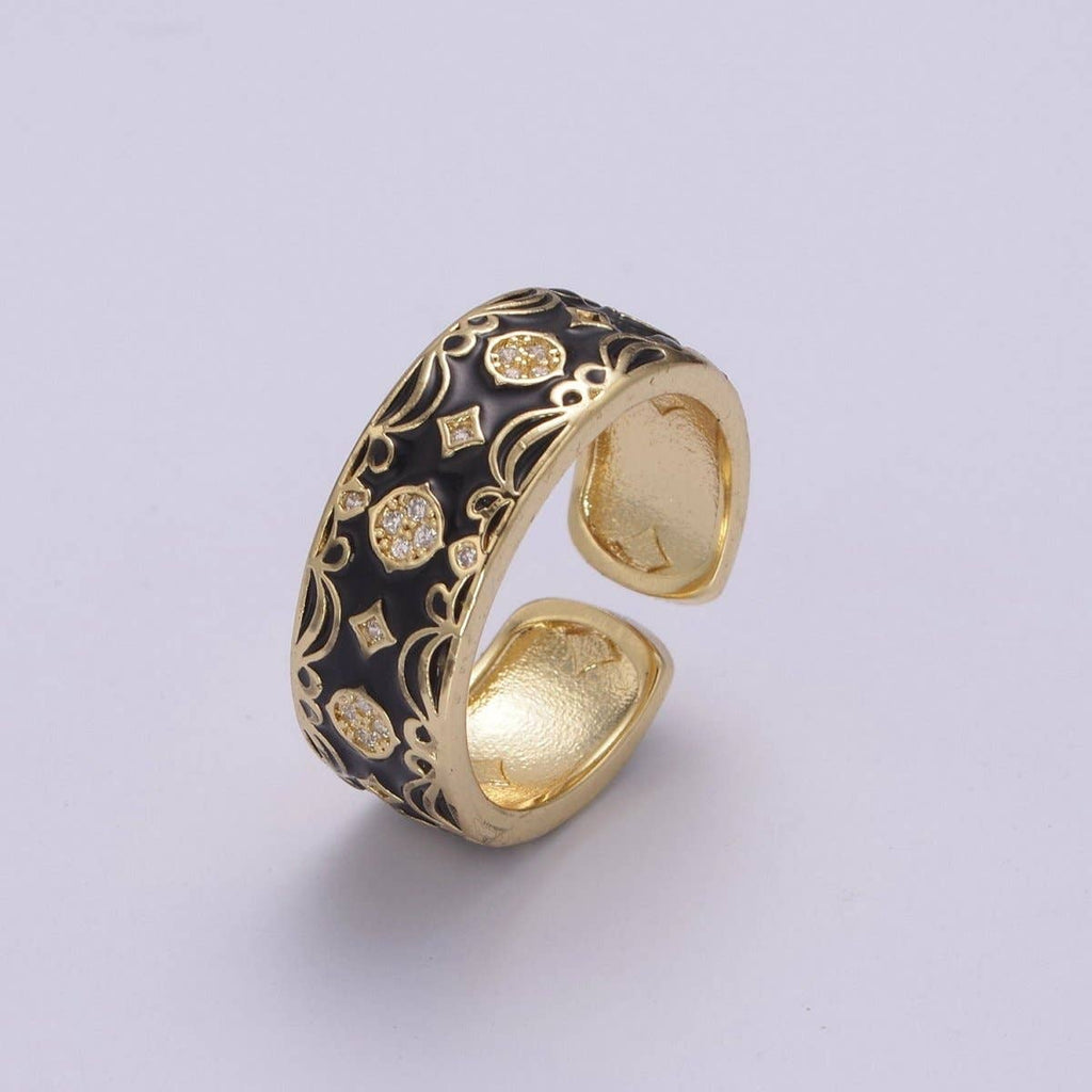 Vintage Enamel Victorian Ring in Black White Green Pink U-186~ U-187