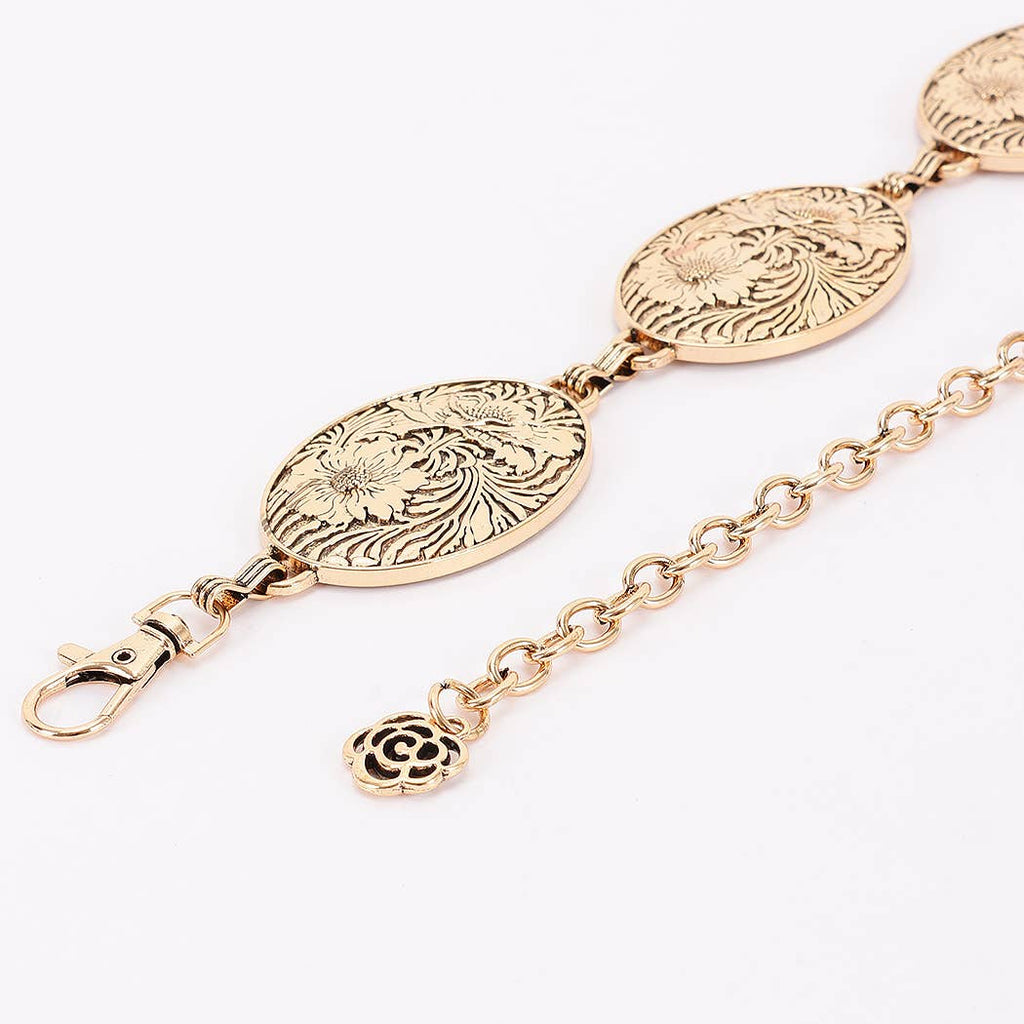 Floral Engraved Oval Medallion Chain Belt