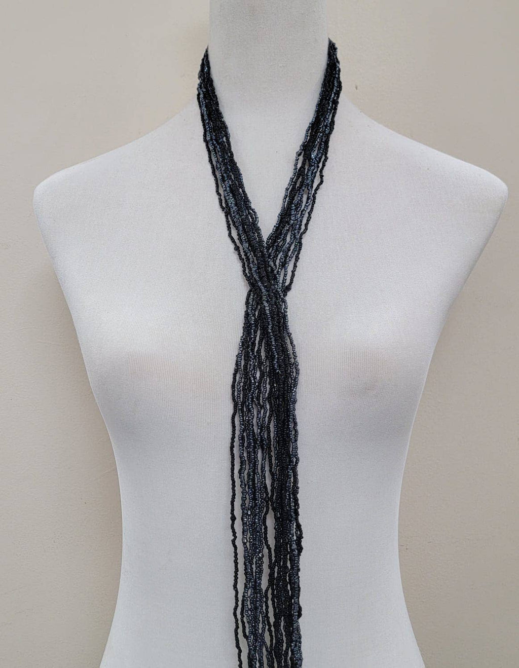 Seed Bead Multi-strand Long Necklace Features Scarf-Style