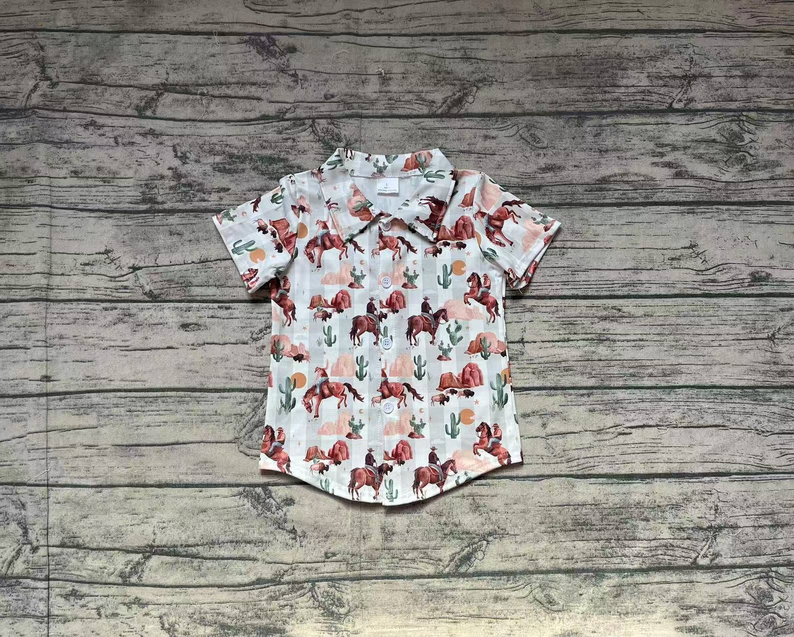 Baby Boys Western Cow Cactus Buttons Tee Shirts Tops