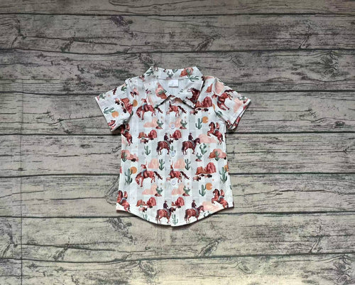 Baby Boys Western Cow Cactus Buttons Tee Shirts Tops
