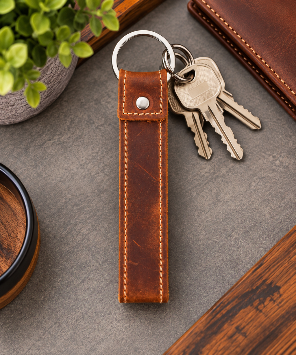 Genuine Leather Keychain, Keychain RIng, Handmade Key Tag