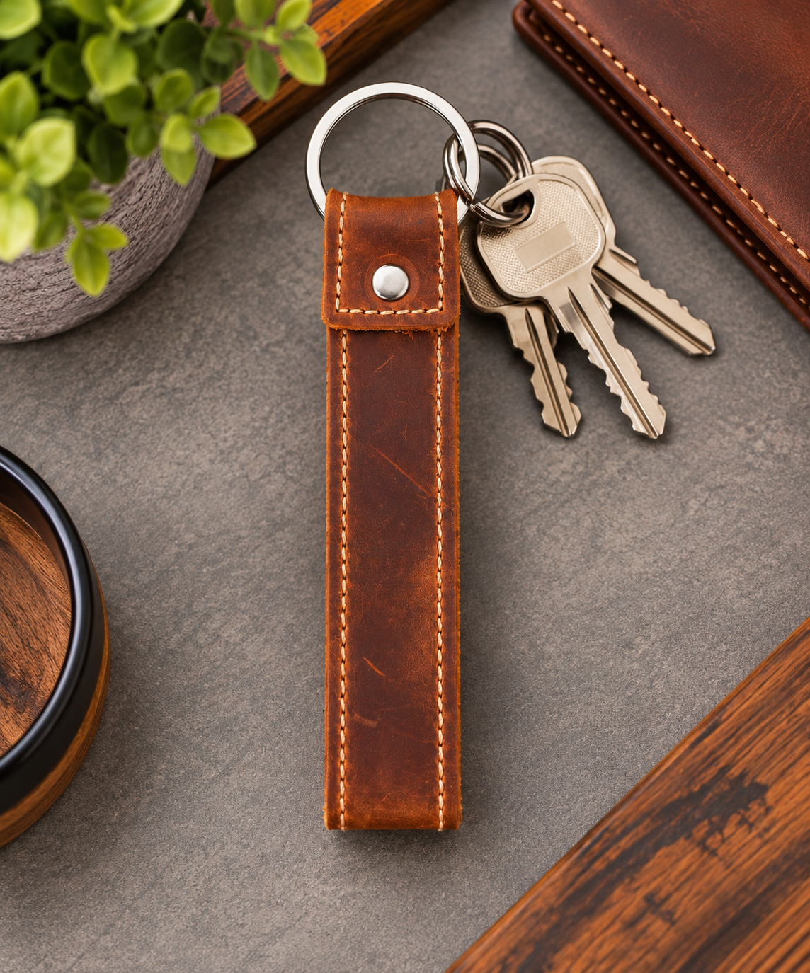 Genuine Leather Keychain, Keychain RIng, Handmade Key Tag