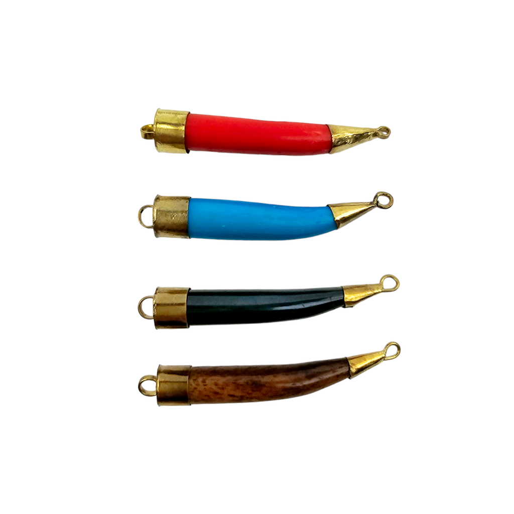 Sideways Tibetan Horn and Brass Pendant You Choose Color