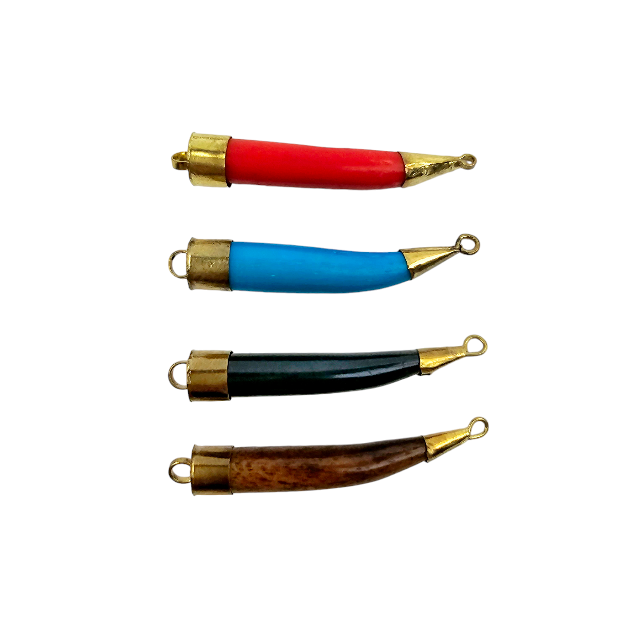 Sideways Tibetan Horn and Brass Pendant You Choose Color