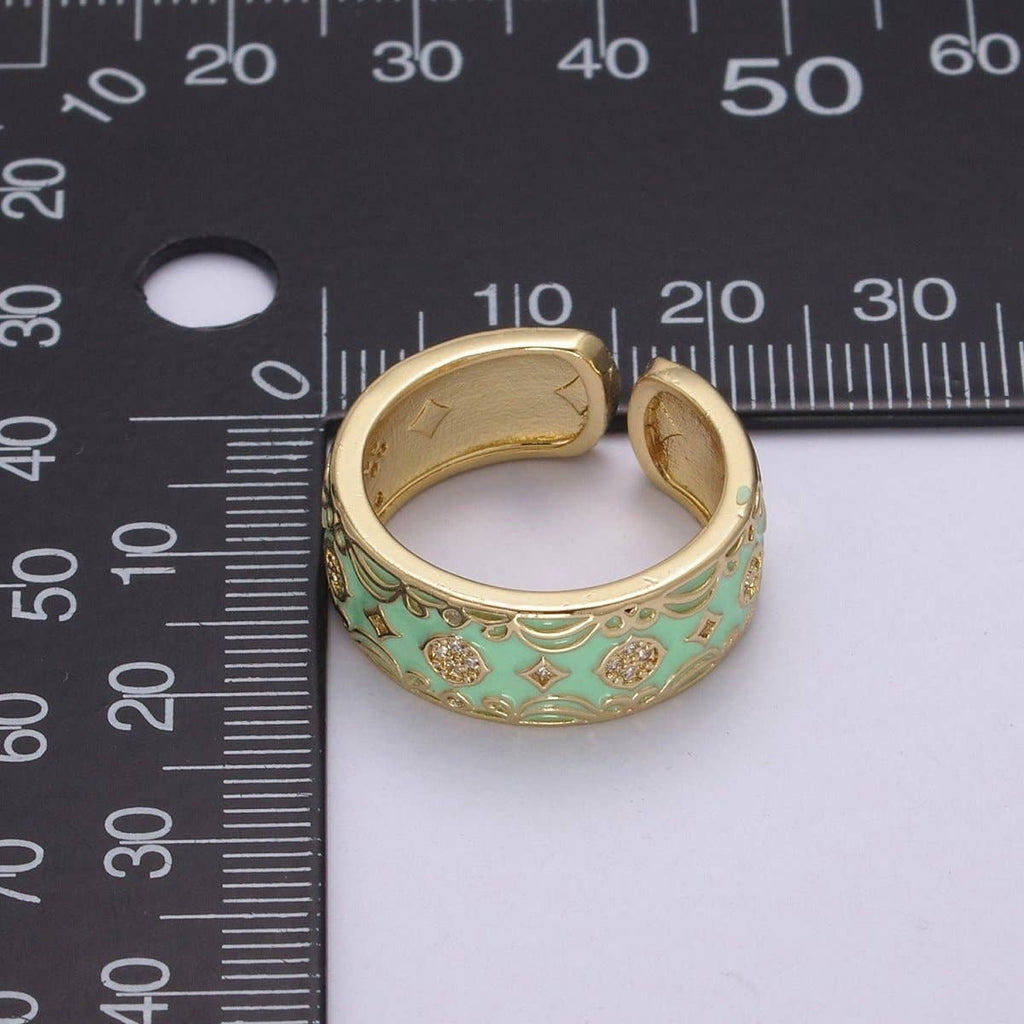 Vintage Enamel Victorian Ring in Black White Green Pink U-186~ U-187