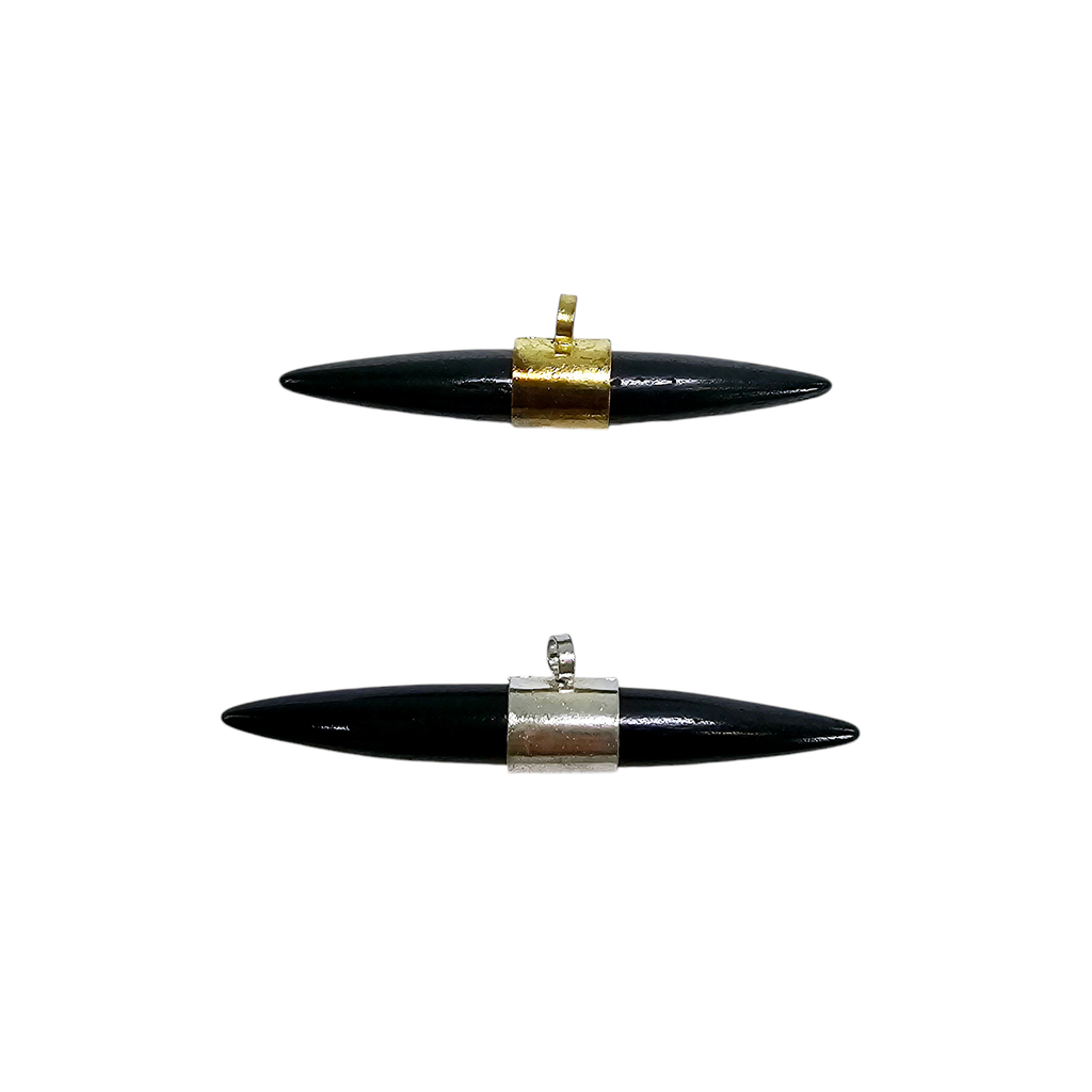 Bone Sideways Horn Pendant with Brass or Silver Toned Band