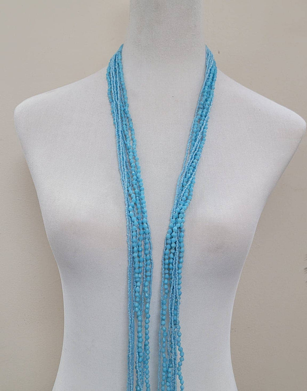 Seed Bead Multi-strand Long Necklace Features Scarf-Style