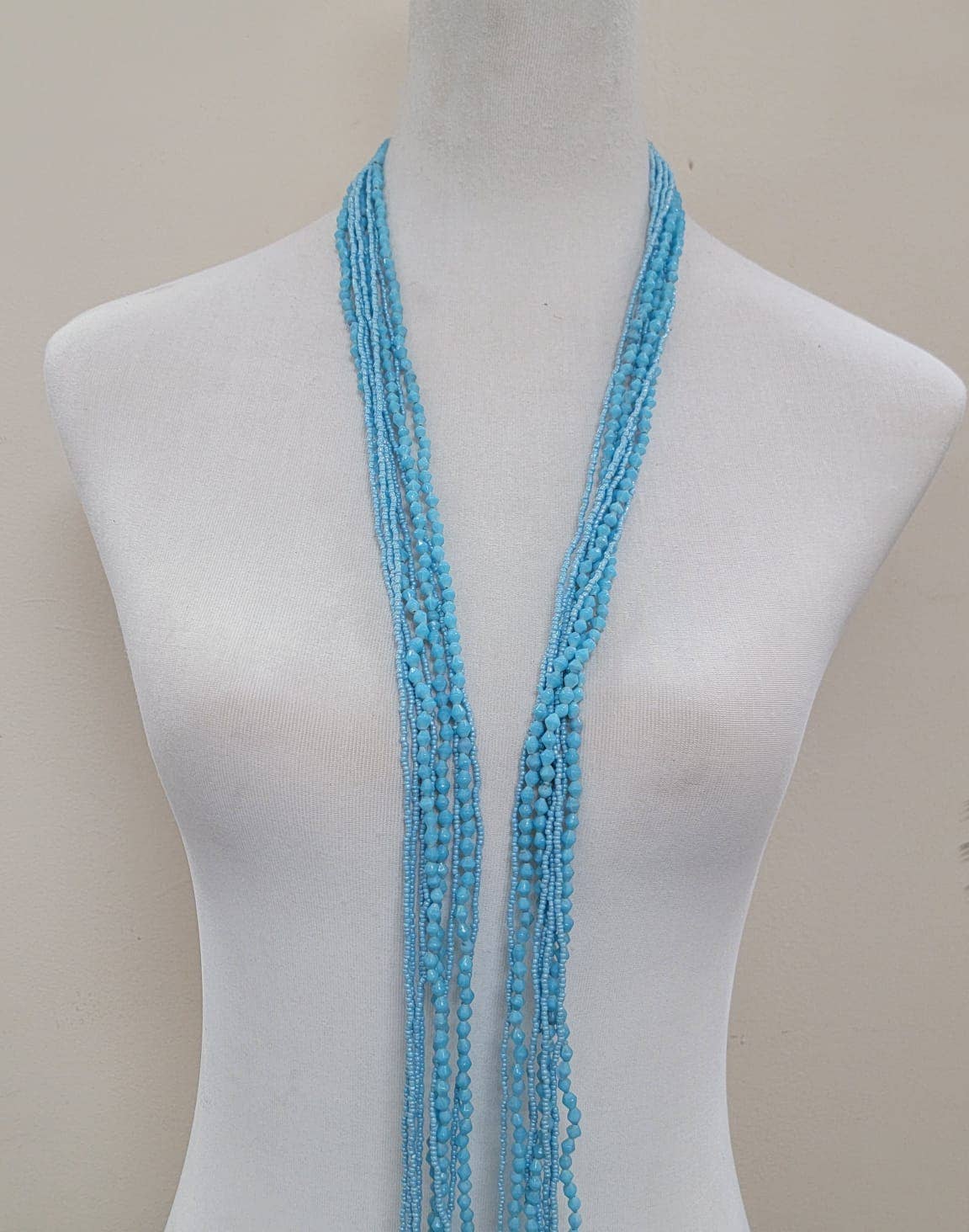 Seed Bead Multi-strand Long Necklace Features Scarf-Style
