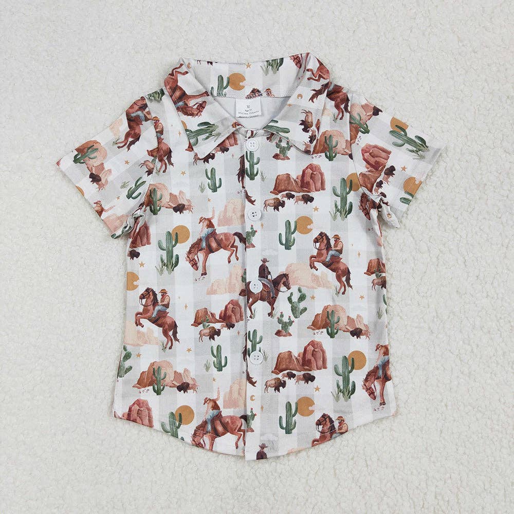 Baby Boys Western Cow Cactus Buttons Tee Shirts Tops