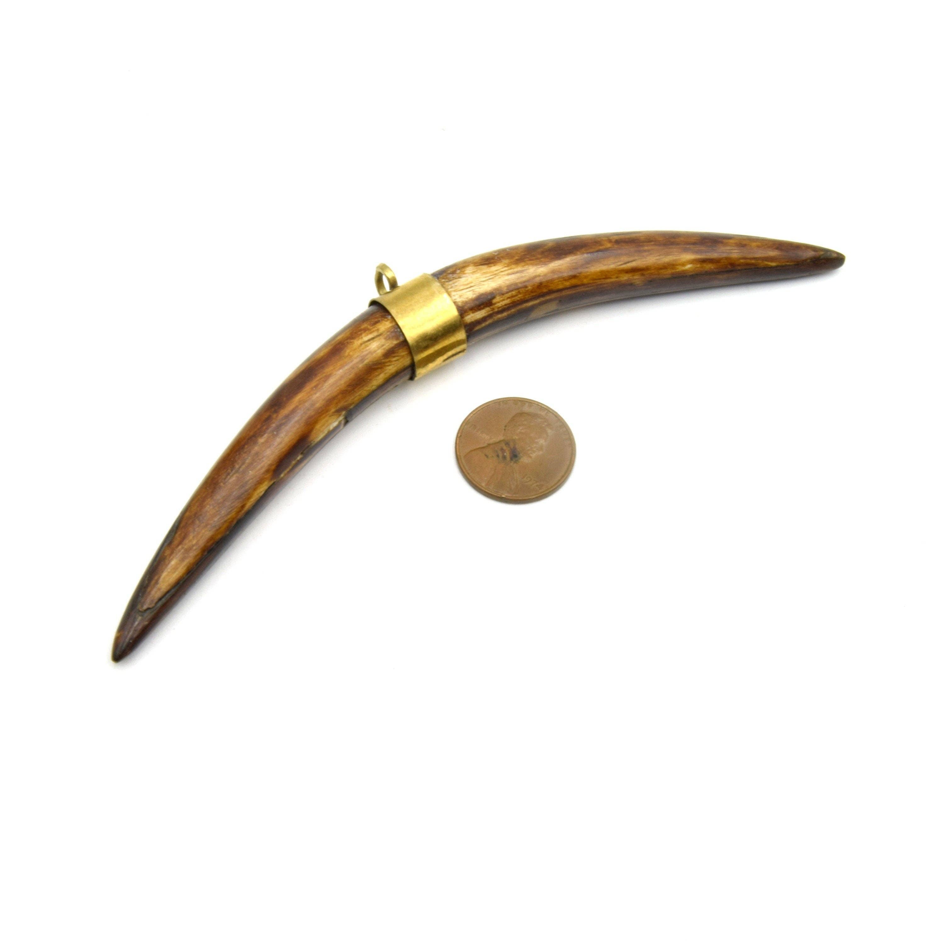 Skinny Banana Crescent Pendant | Ox Bone Focal Pendant | Plain Gold Bail Horn Pendant