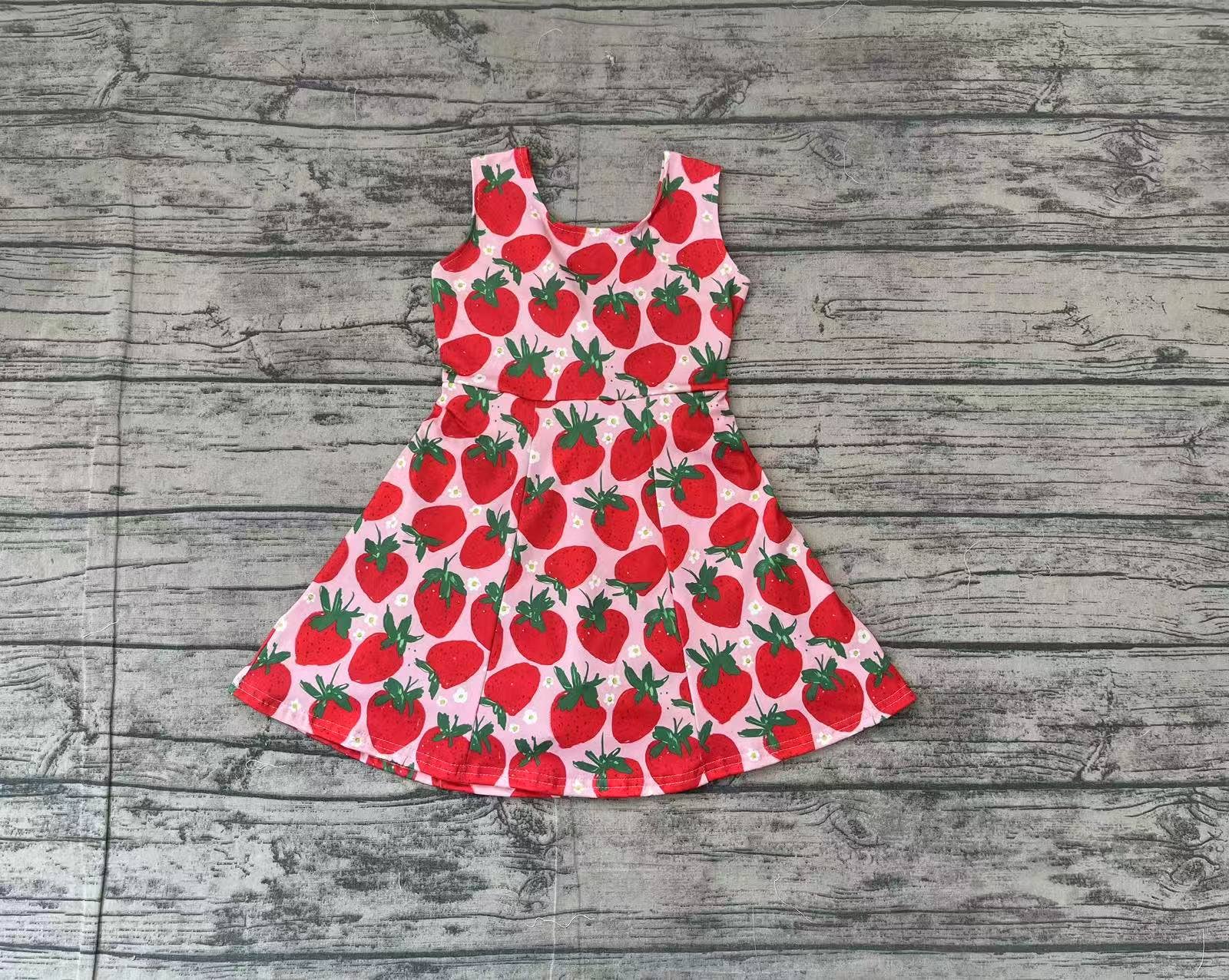Baby Girls Red Strawberry Sleeveless Knee Length Dresses
