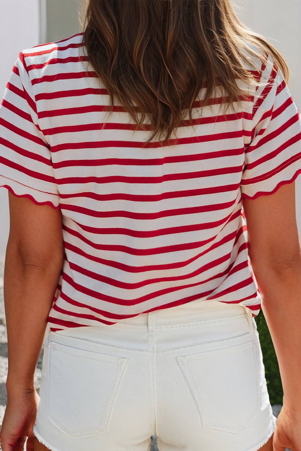 LDC Scalloped Trim Round Neck Stripe T Shirt| S-4X