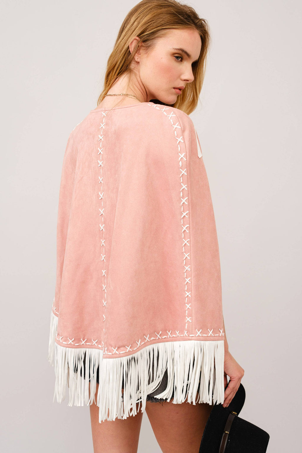 36306J - Fringe Detail Open Cape Jacket