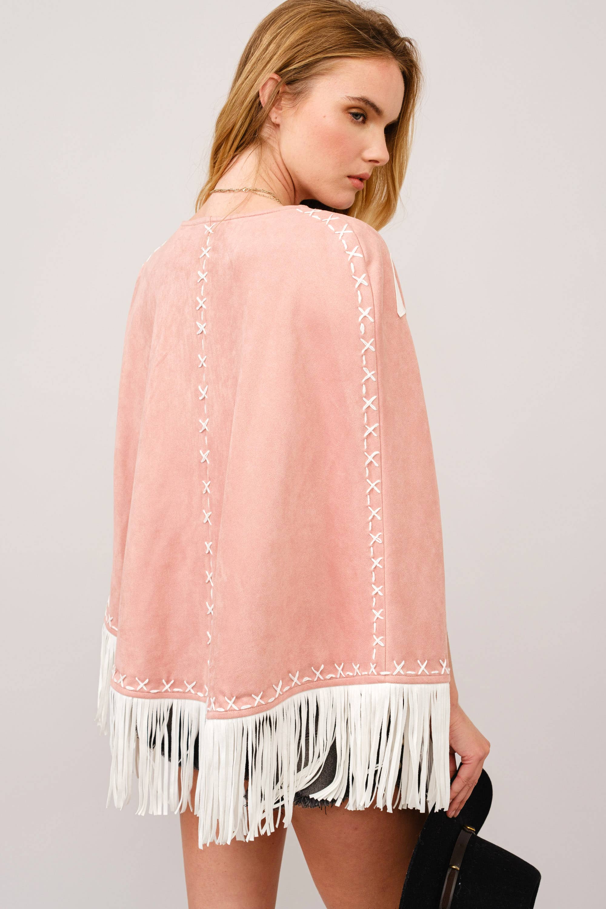 36306J - Fringe Detail Open Cape Jacket