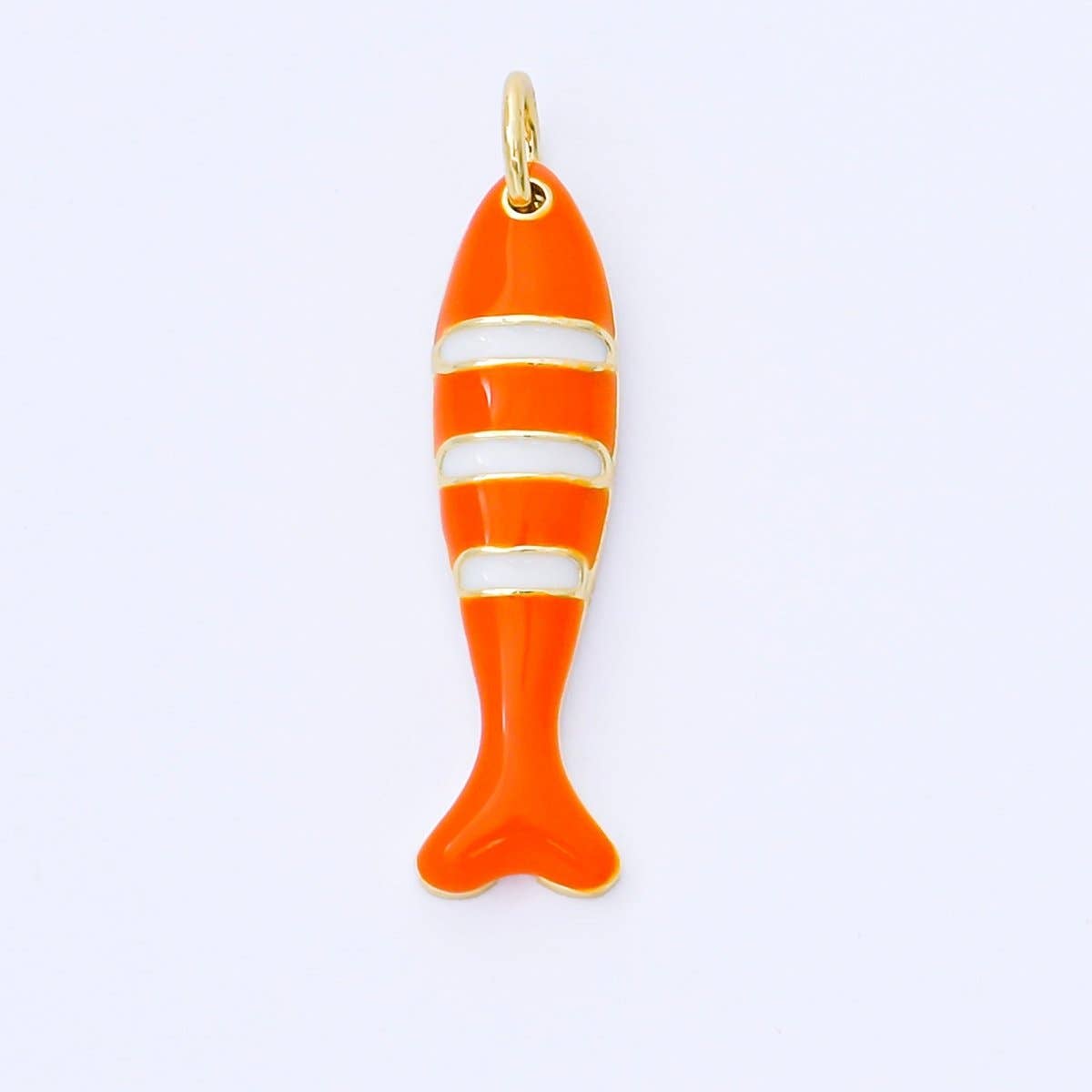 24K Gold Filled 24mm Teal, Orange, Purple Enamel Stripes Sea Creature Sardine Fish Charm | AF1502 AF1503