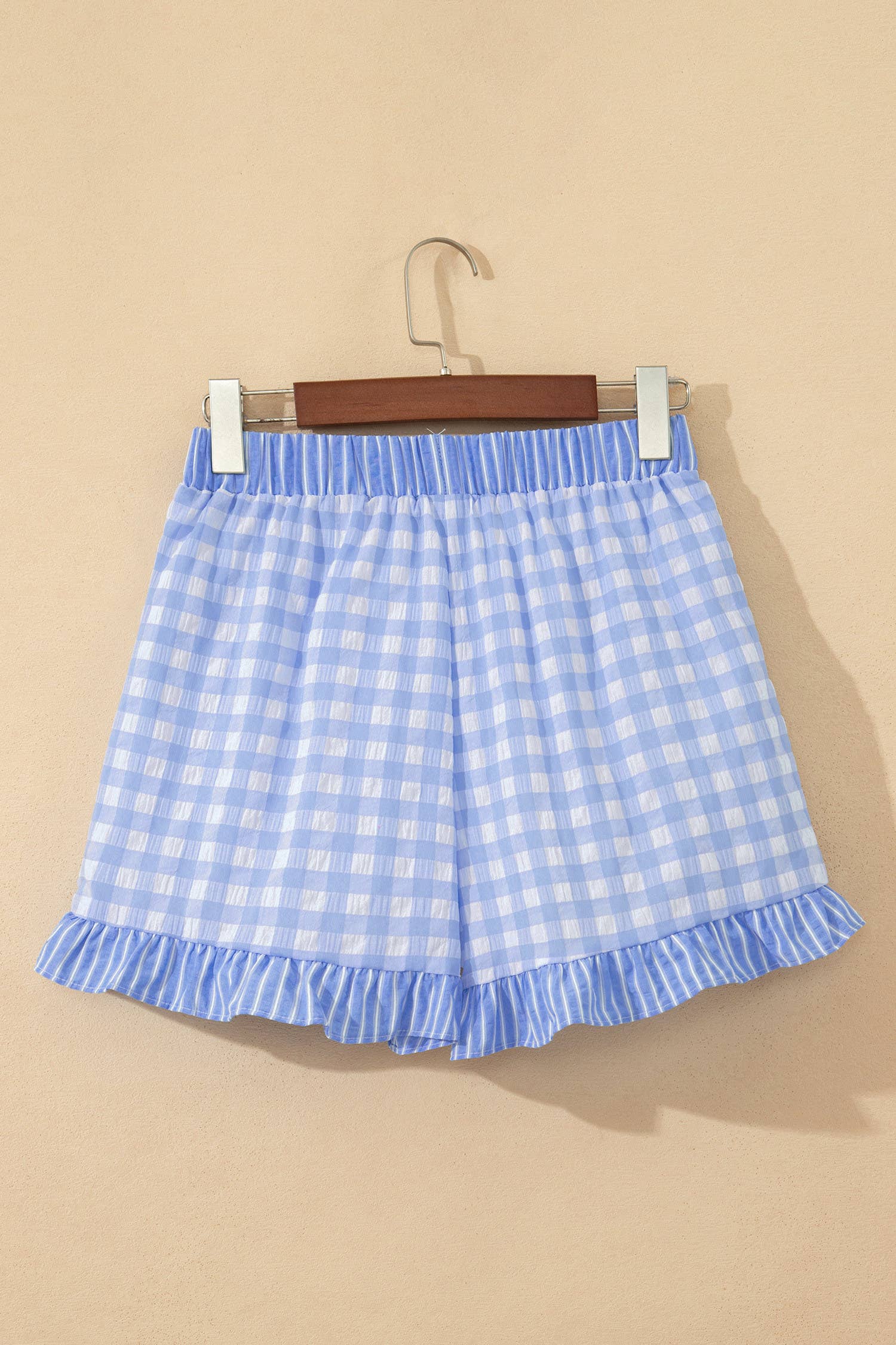 66 Plaid Checkered Gingham Print Ruffled Shorts (S-XL)