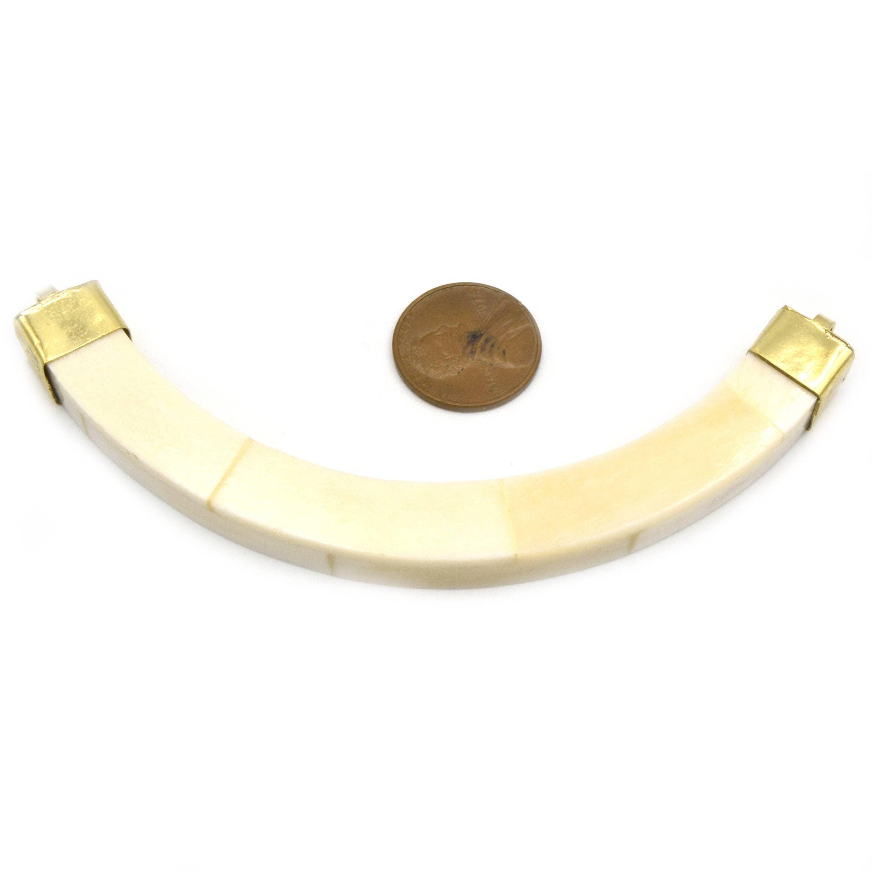 Curved Crescent Pendant | Ox Bone Flat Edged Focal Pendant | Horn Pendant