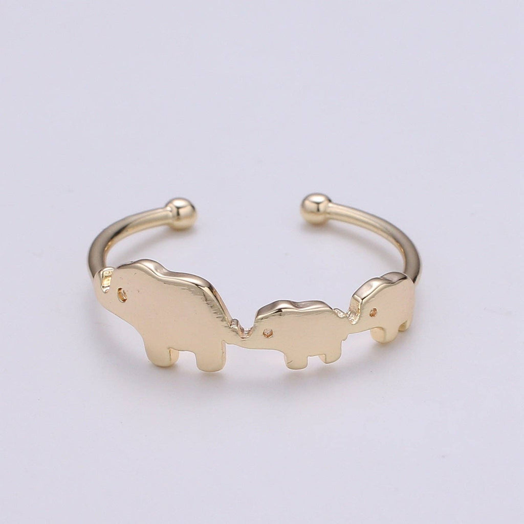 1pc Elephant Family 18k Gold Ring, Adjustable Gold Curb Ring, Simple Elephant Ring, The Bond Ring- 259
