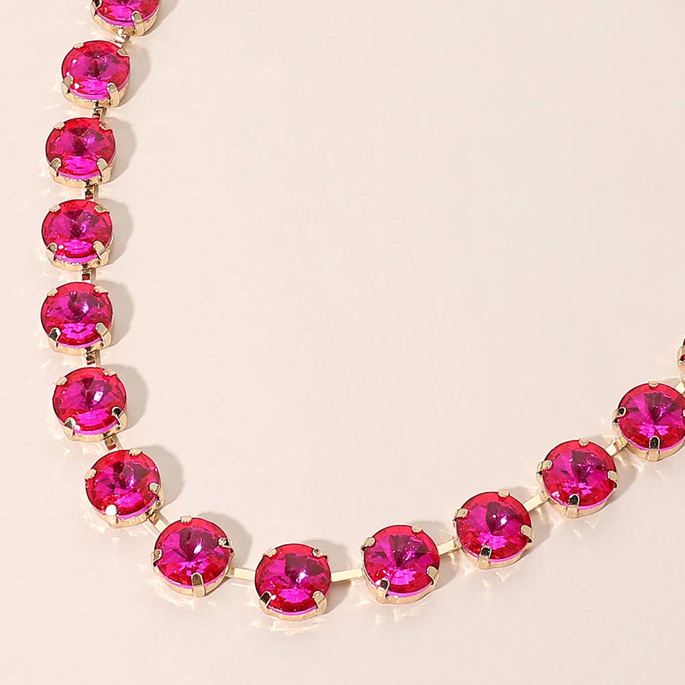 Round Cut Stone Cluster Link Evening Necklace