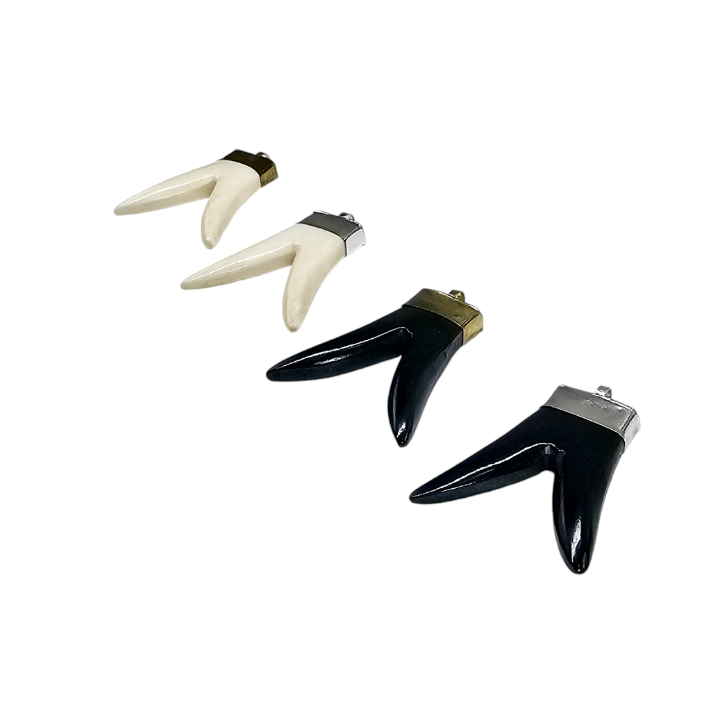 Double Horn Pendant with Brass or Silver Toned Cap and Bail