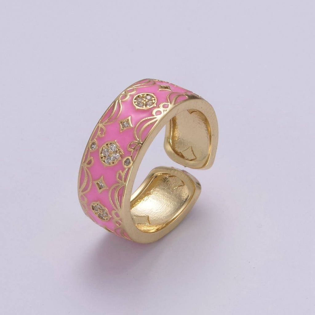 Vintage Enamel Victorian Ring in Black White Green Pink U-186~ U-187