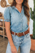 LDC Frilled Short Sleeve Snap Button Denim Shirt