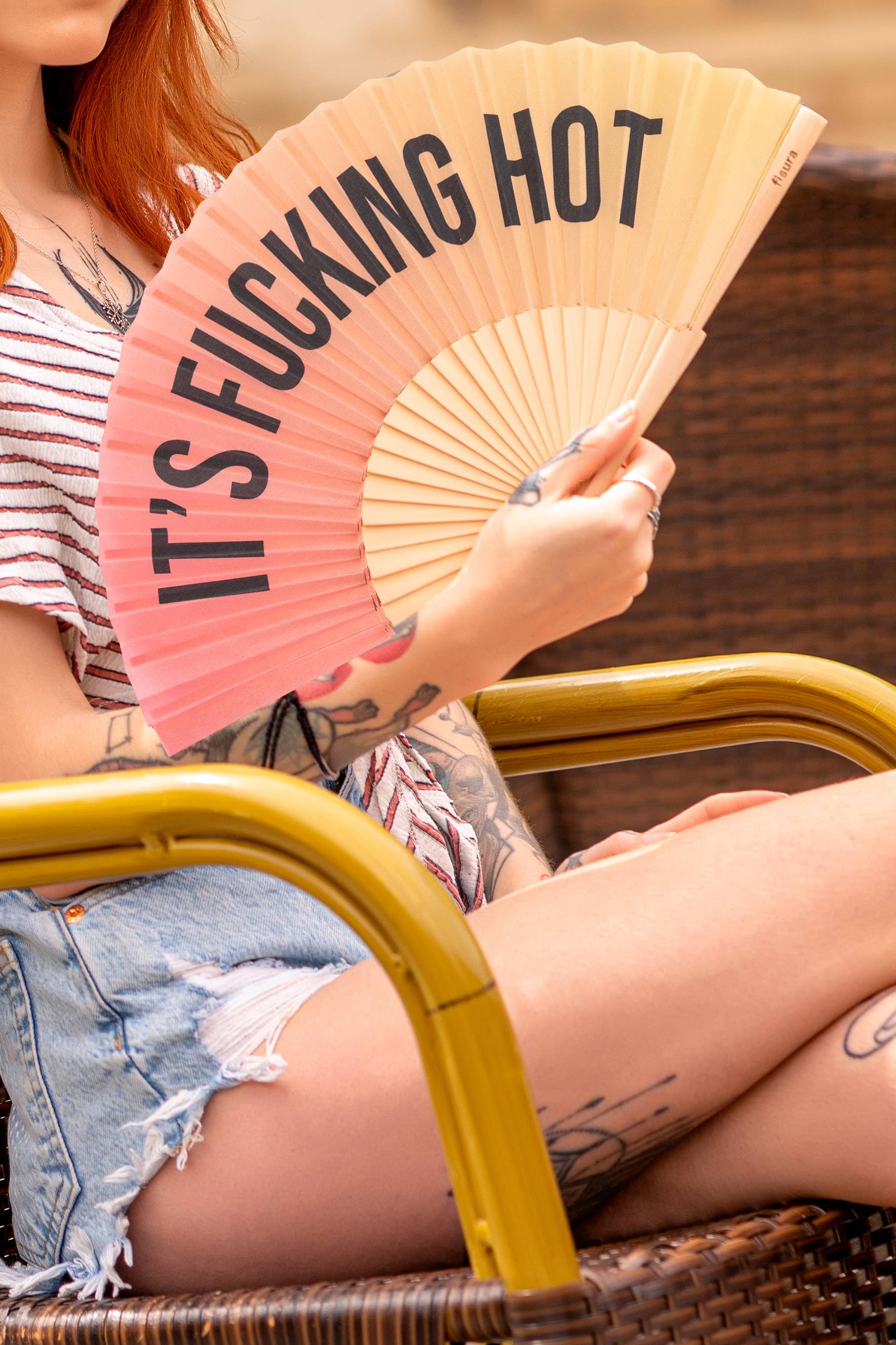 Hand Fan "It's Fucking Hot" Sunset Gradient