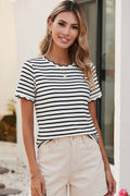 LDC Scalloped Trim Round Neck Stripe T Shirt| S-4X