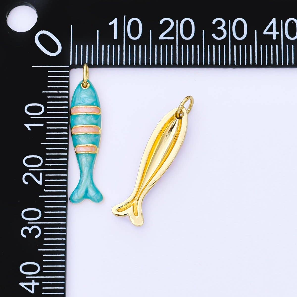 24K Gold Filled 24mm Teal, Orange, Purple Enamel Stripes Sea Creature Sardine Fish Charm | AF1502 AF1503