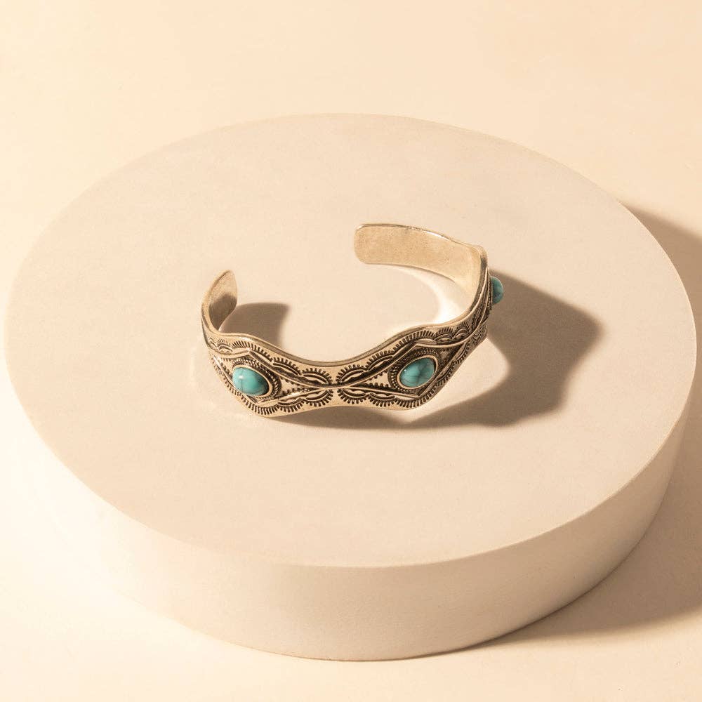 Sedona Stone Cuff for Women with turquoise stones and engraved detail in premium style