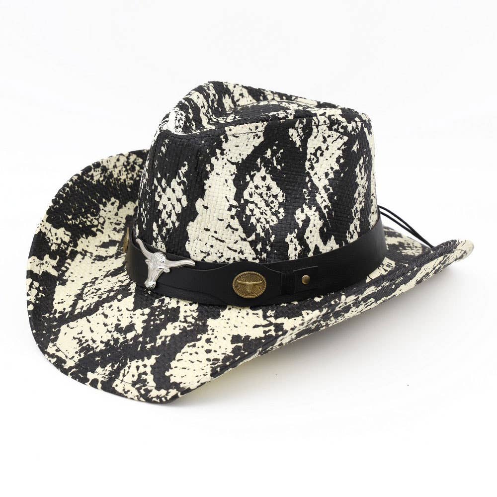 Steer Head Accent Snake Print Western Cowboy Hat