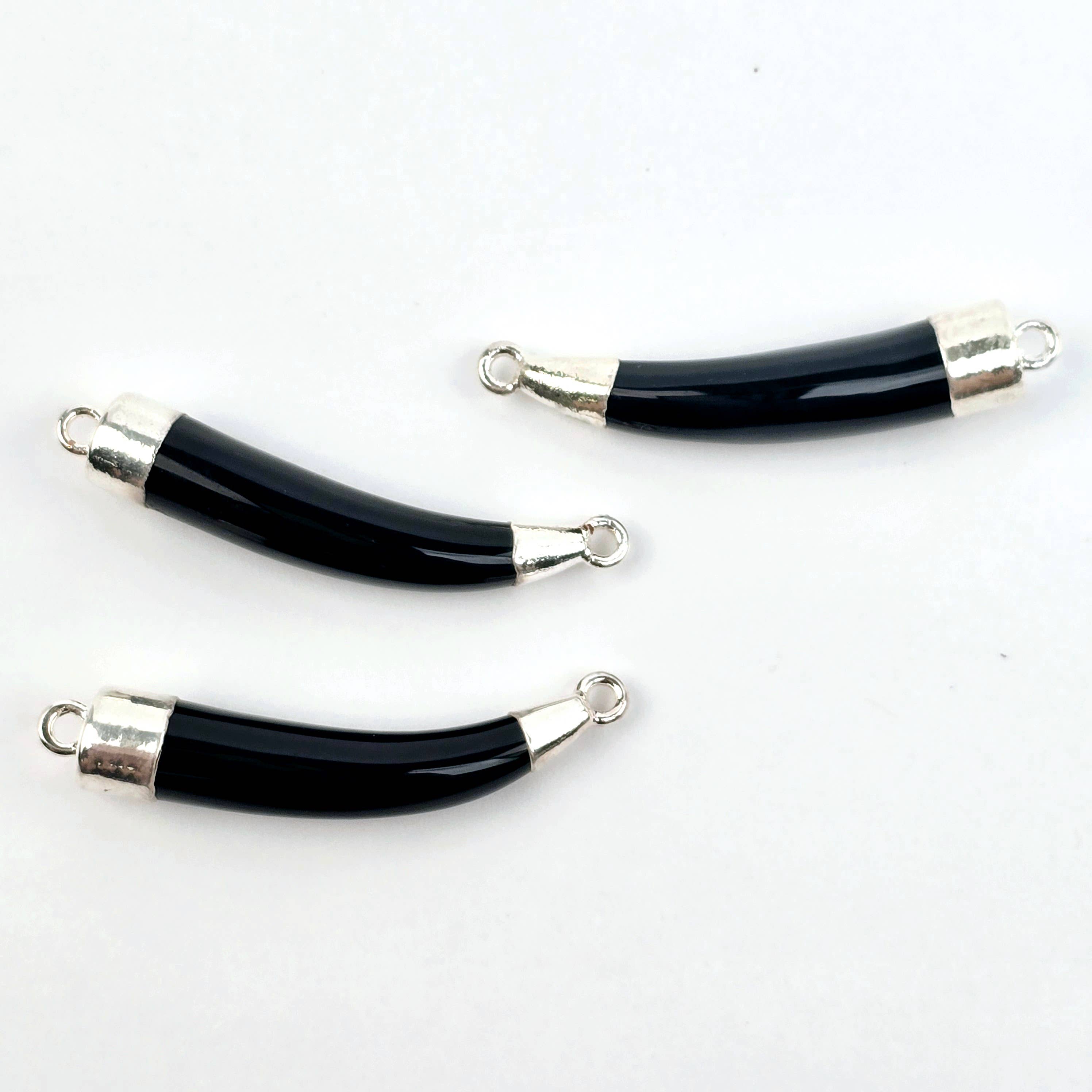 Black Agate Horn Double Bail Connector - You Choose Finish