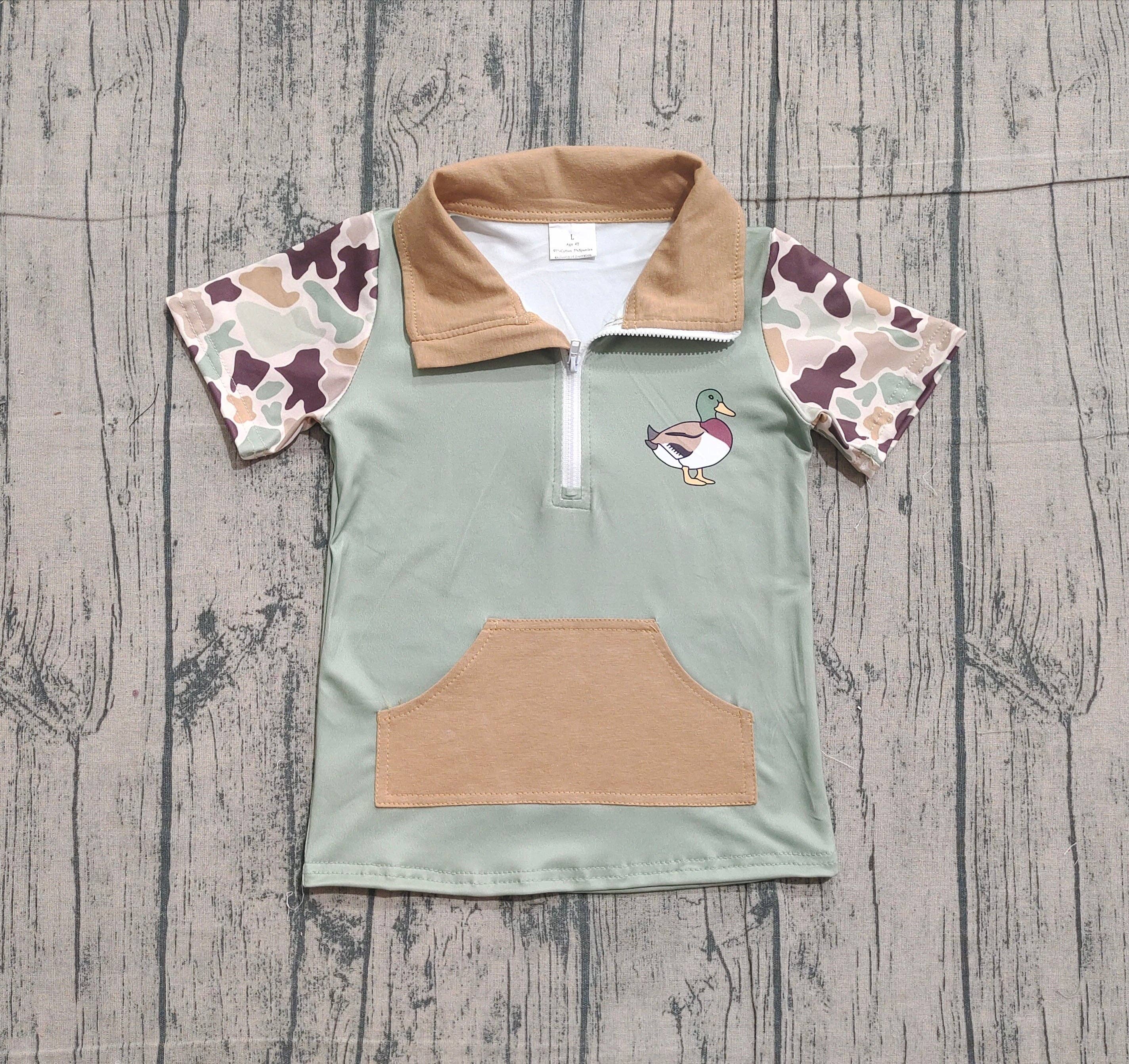 Baby Boys Southern Camo Short Sleeve Ducks Zip Pockets Hunting Pullovers Top