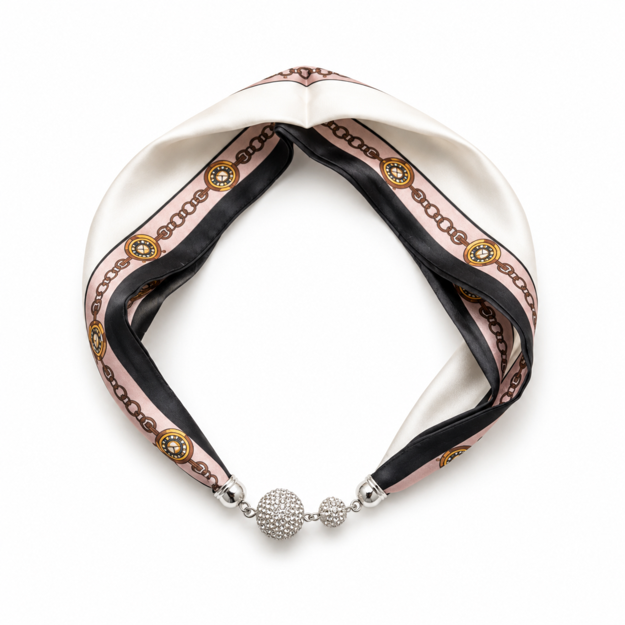 Ellison+Young Satin Twilly Scarf Necklace with Jeweled Magnetic Clasp