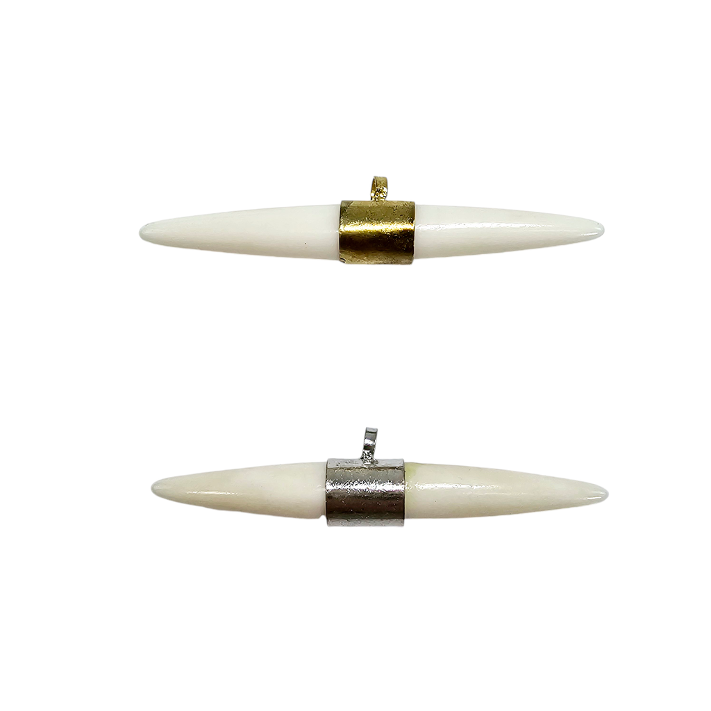 Bone Sideways Horn Pendant with Brass or Silver Toned Band