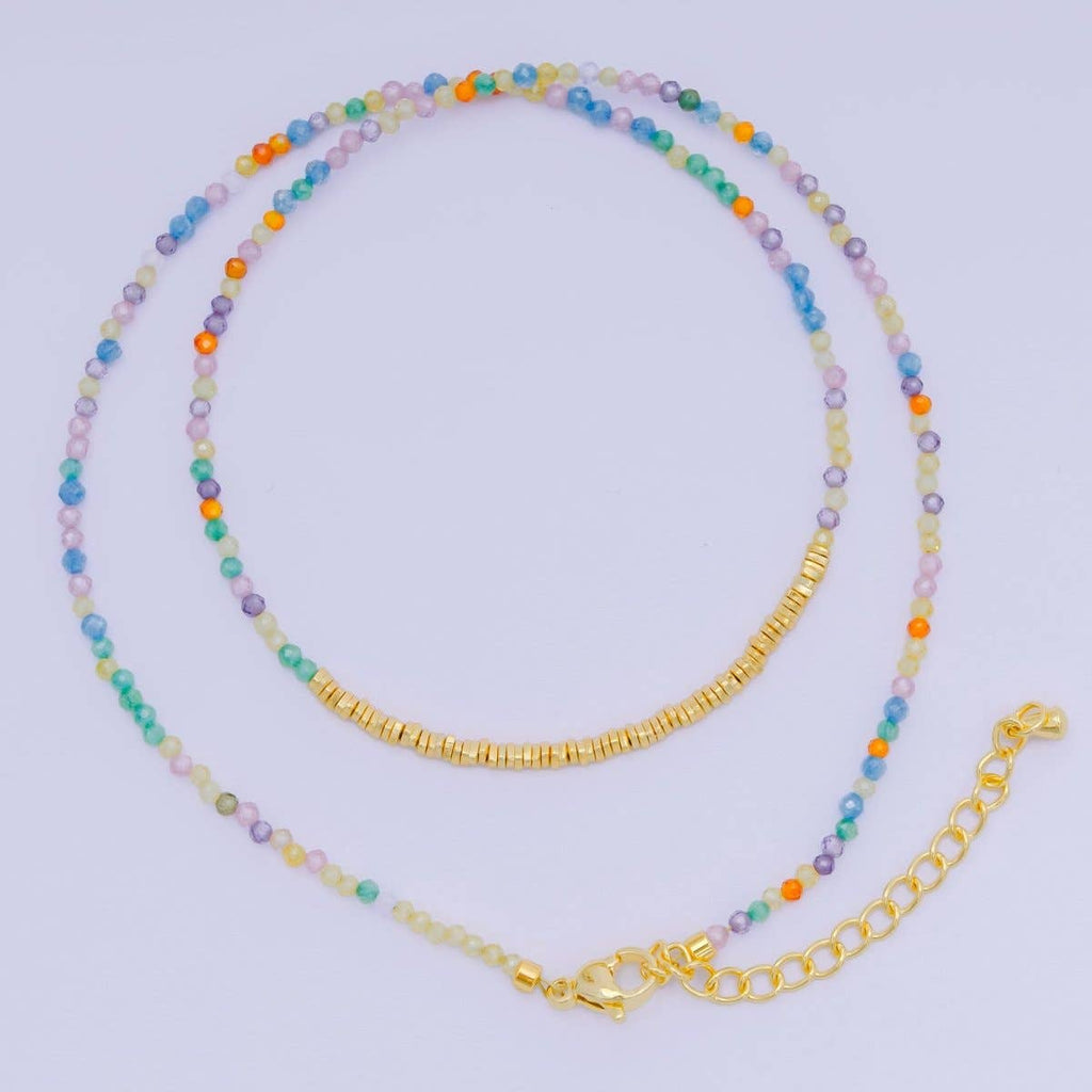 24K Gold Filled Colorful Gemstone Bead Necklace 16.92 Inch with Extender | WA-3626 - WA-3648