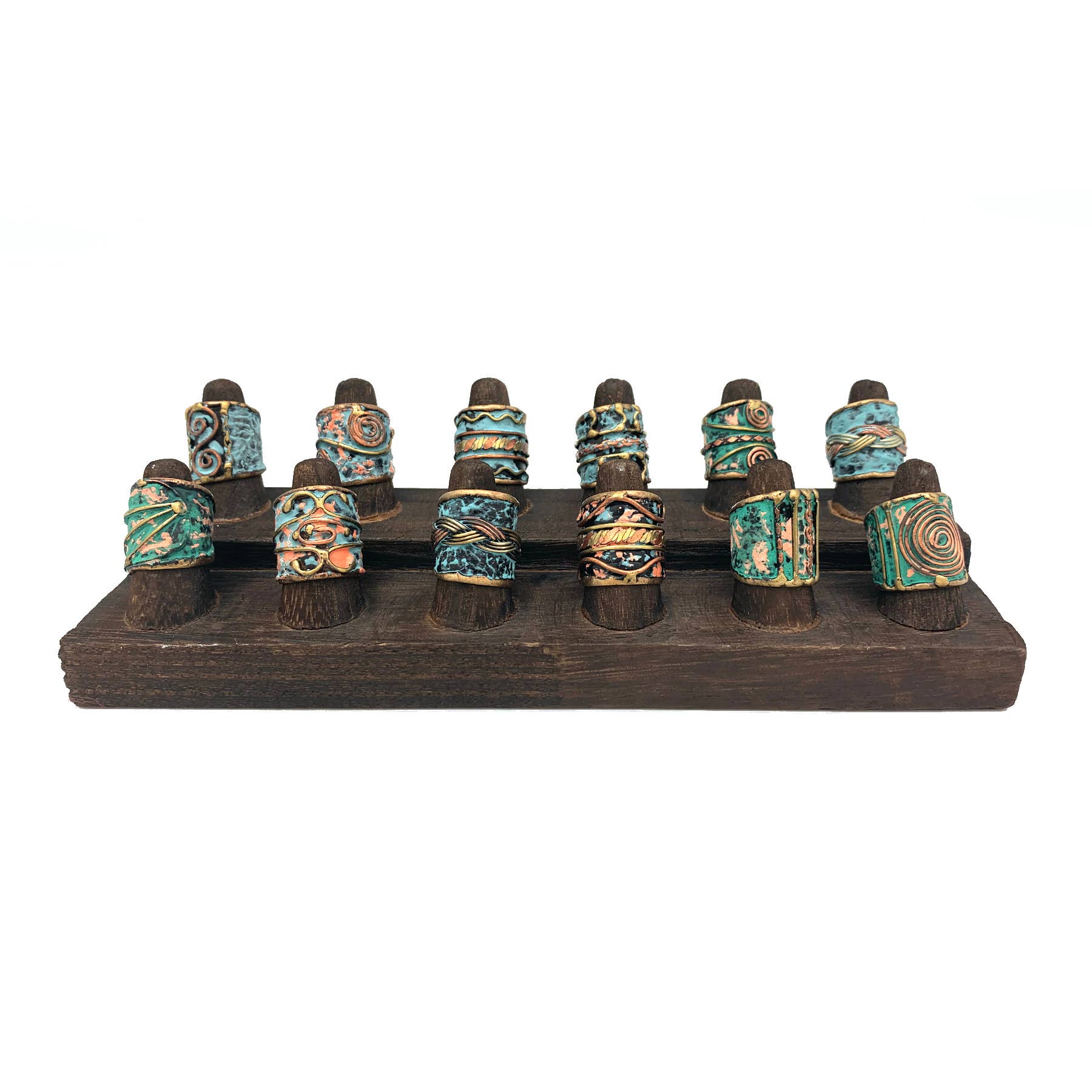 Brown Wooden Ring Display - Holds 12 Rings