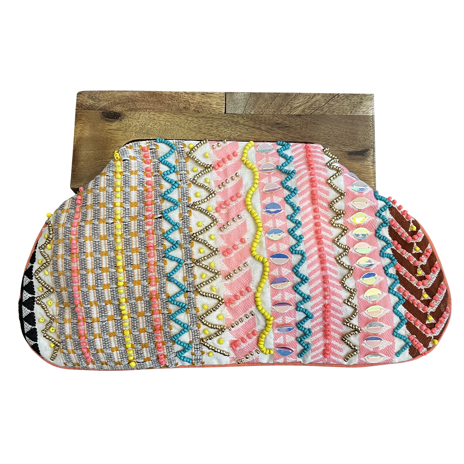 DR9693 Beaded Clutch Bag with Wooden Handle for Women