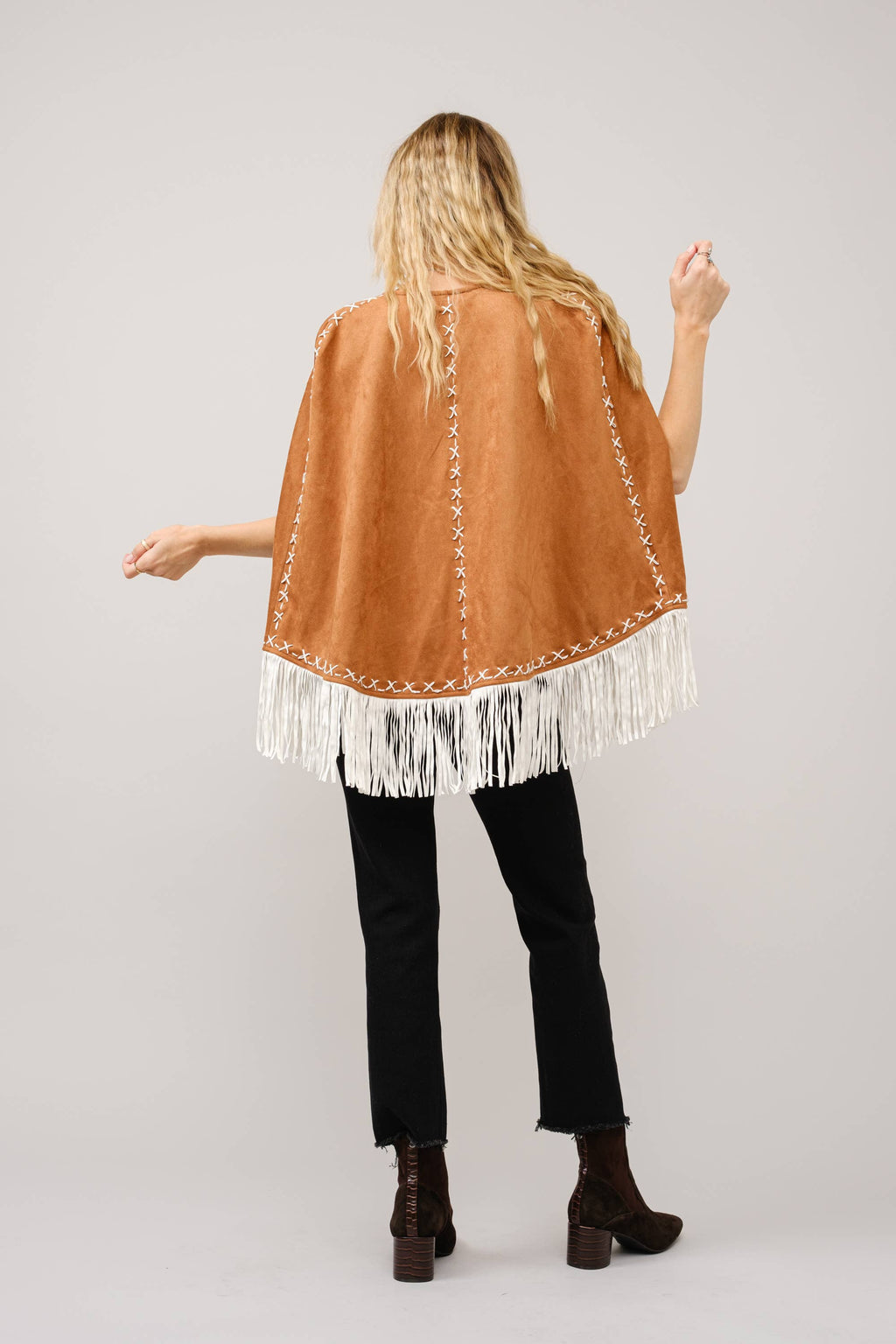 36306J - Fringe Detail Open Cape Jacket