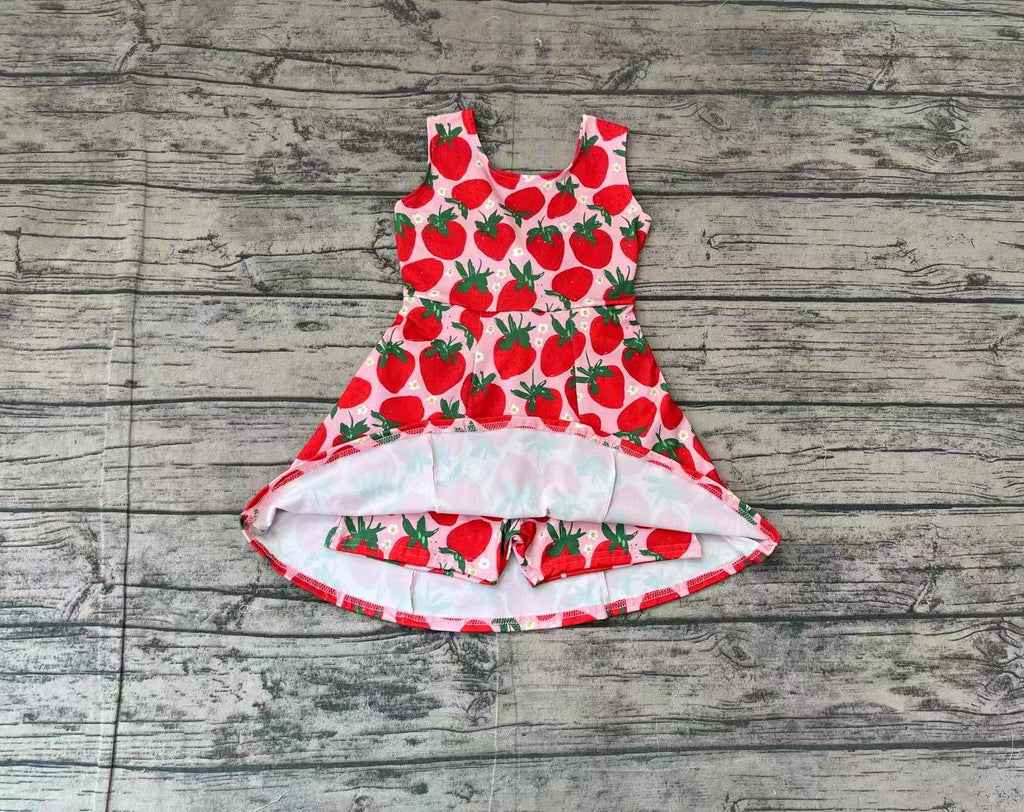 Baby Girls Red Strawberry Sleeveless Knee Length Dresses