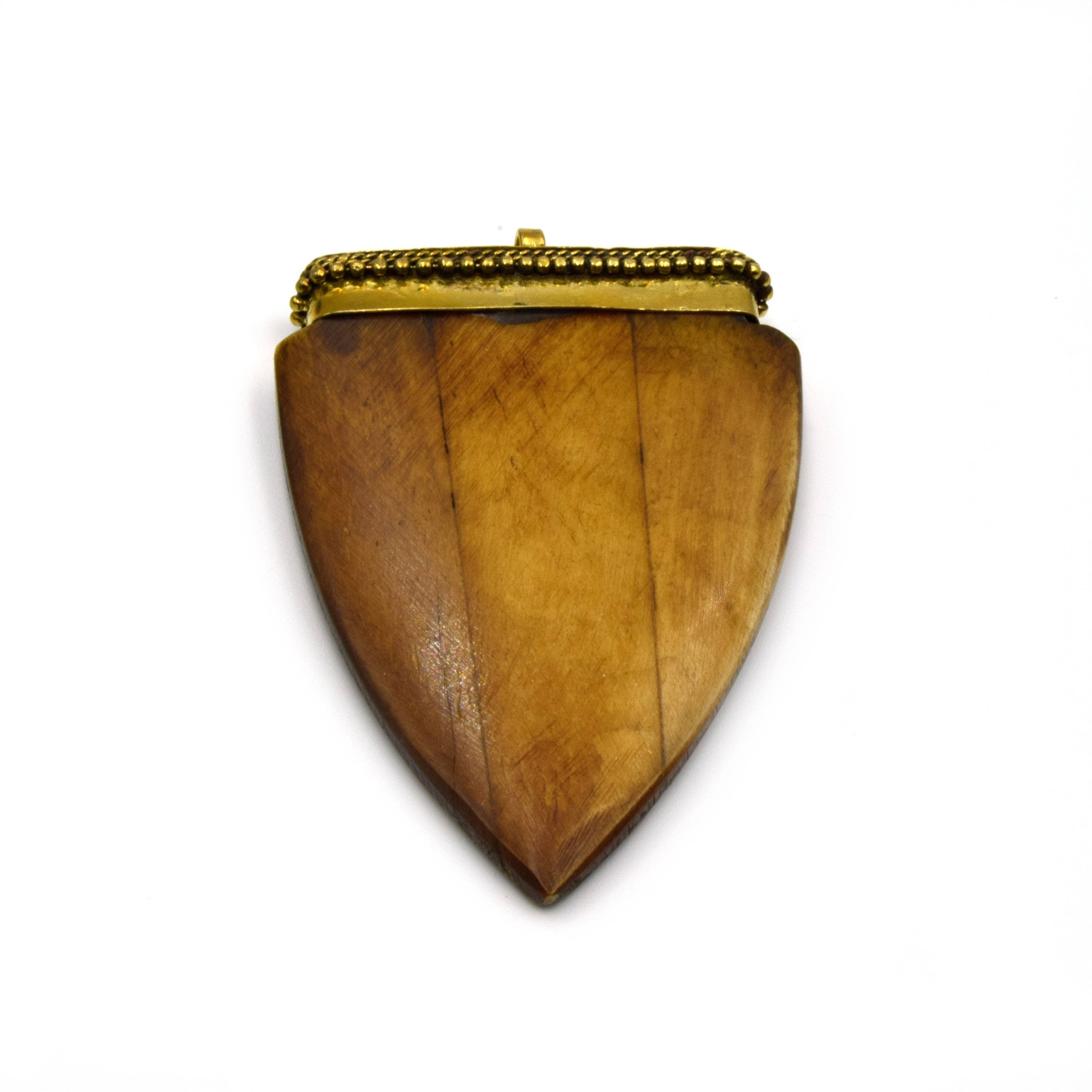 Rounded Arrow Tusk Pendant – Natural Ox Bone (White & Brown)