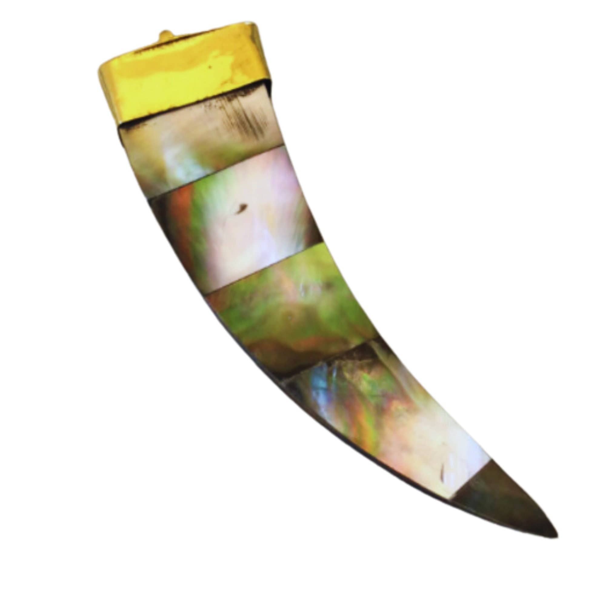 Abalone Shell Tusk Pendant | 85mm Flat Claw Charm | Gold Cap