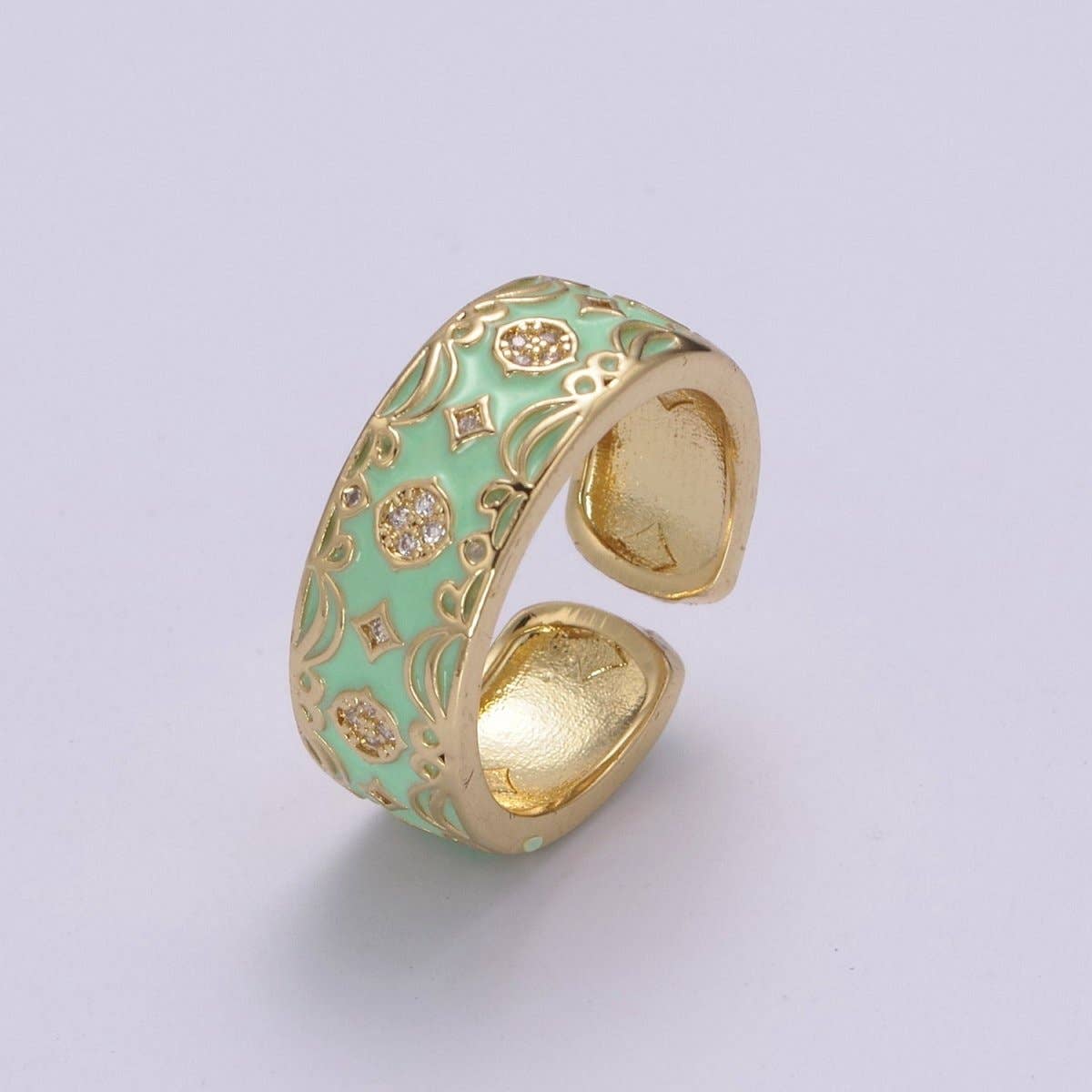 Vintage Enamel Victorian Ring in Black White Green Pink U-186~ U-187
