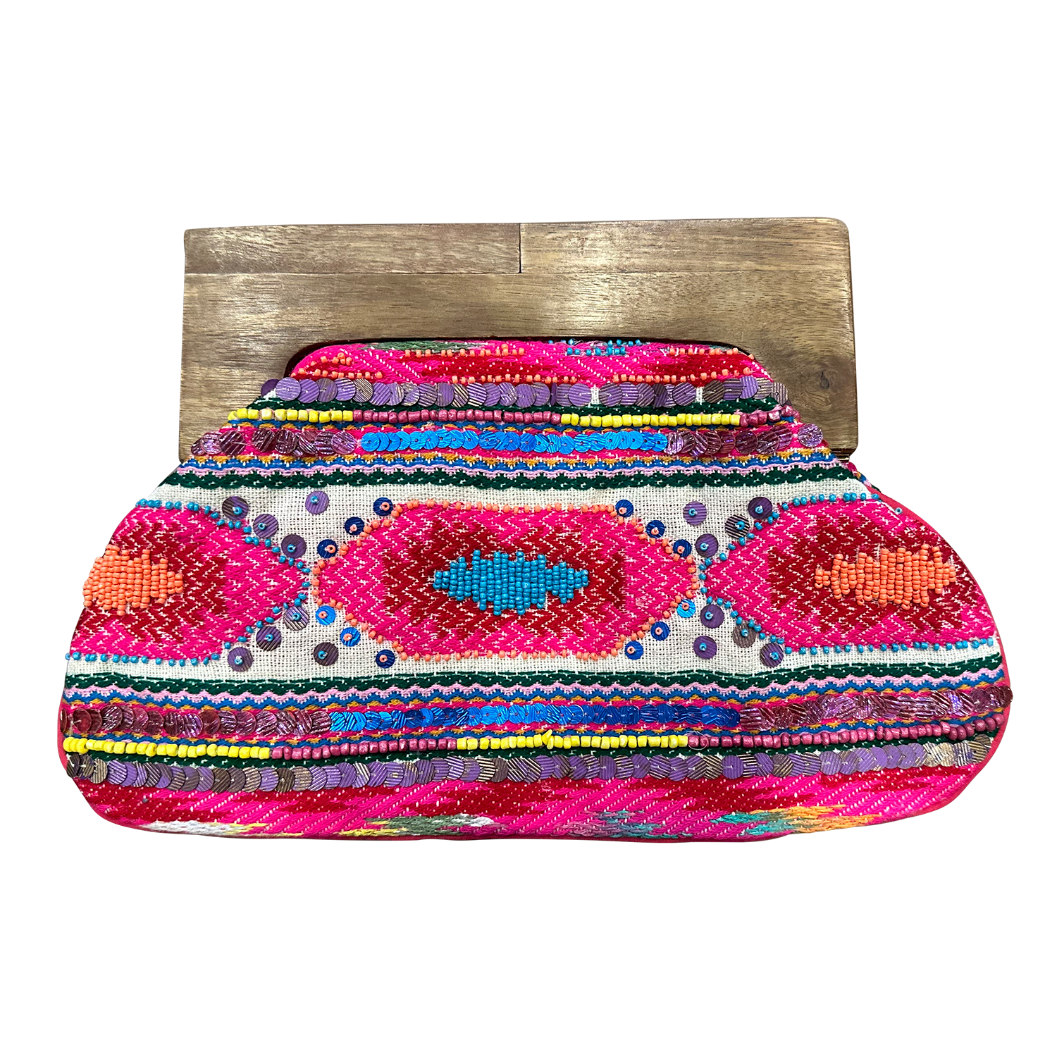 Beaded Clutch Bag with Wooden Handle 