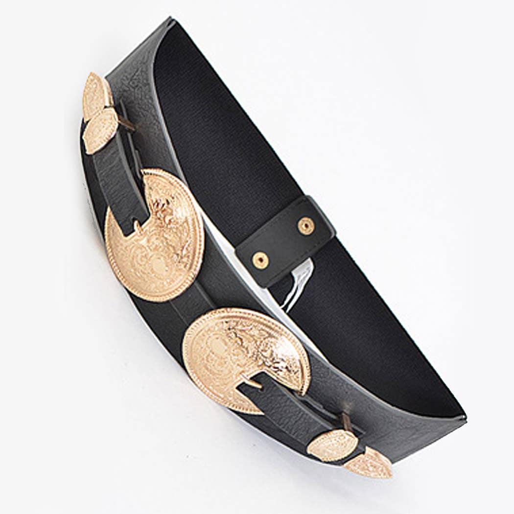 Thick Belt With Circle Antique Emblems