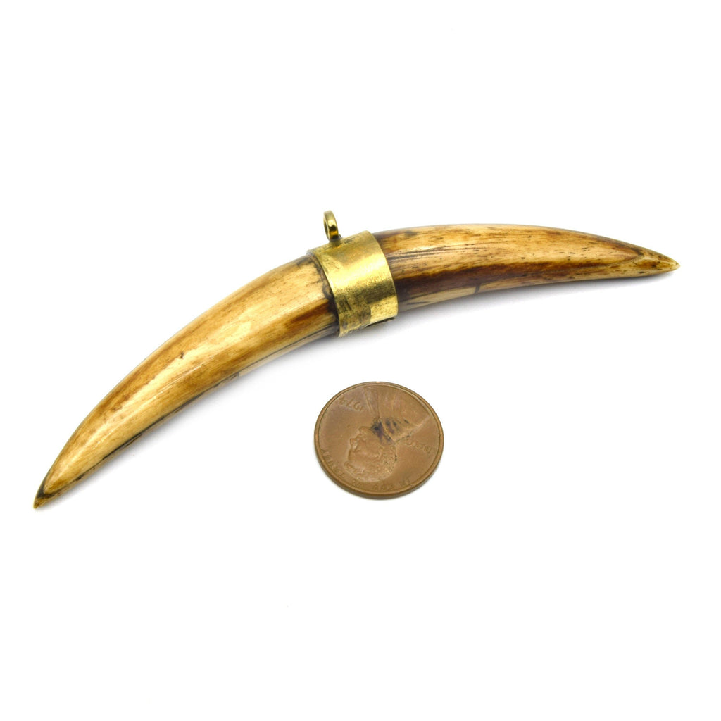 Skinny Banana Crescent Pendant | Ox Bone Focal Pendant | Plain Gold Bail Horn Pendant